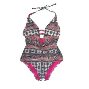 Becca by Rebecca Virtue Boho Halter One Piece Swimsuit Size M